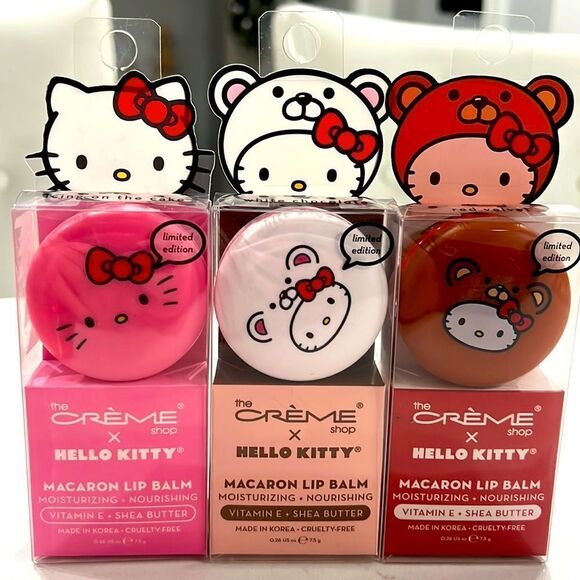 LIMITED EDITION SET OF 3 The Creme Shop Hello Kitty Macaron Lip Balm NWT… - Picture 1 of 4